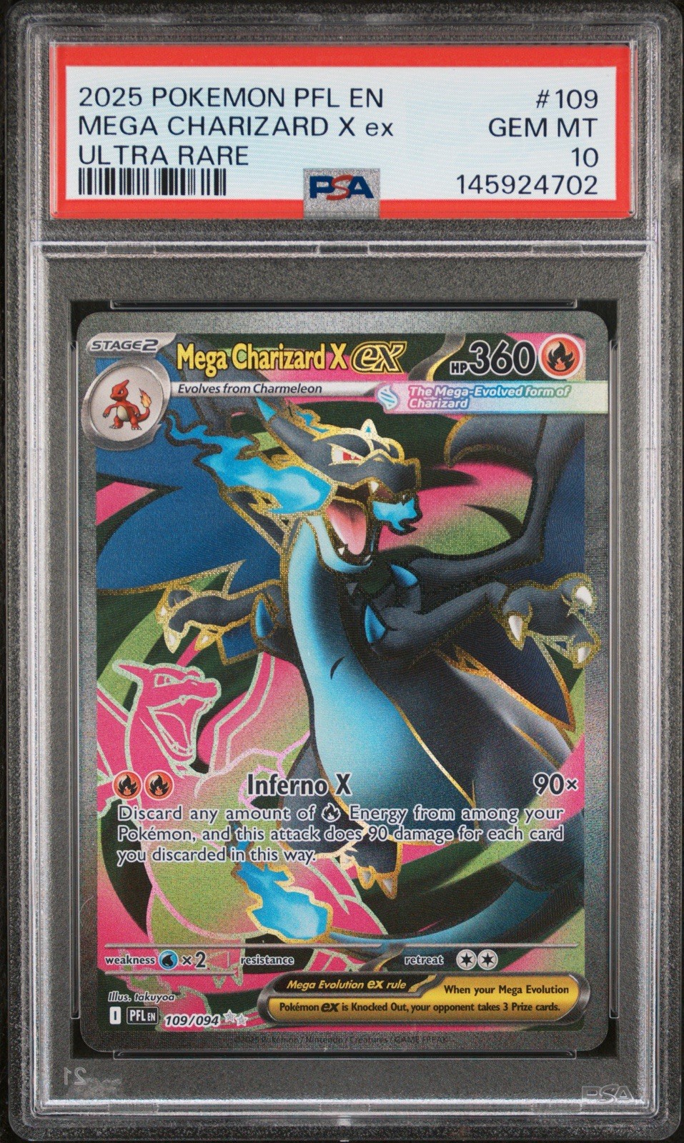 2025 POKEMON PFL EN-PHANTASMAL FLAMES ULTRA RARE #109 MEGA CHARIZARD X EX PSA 10