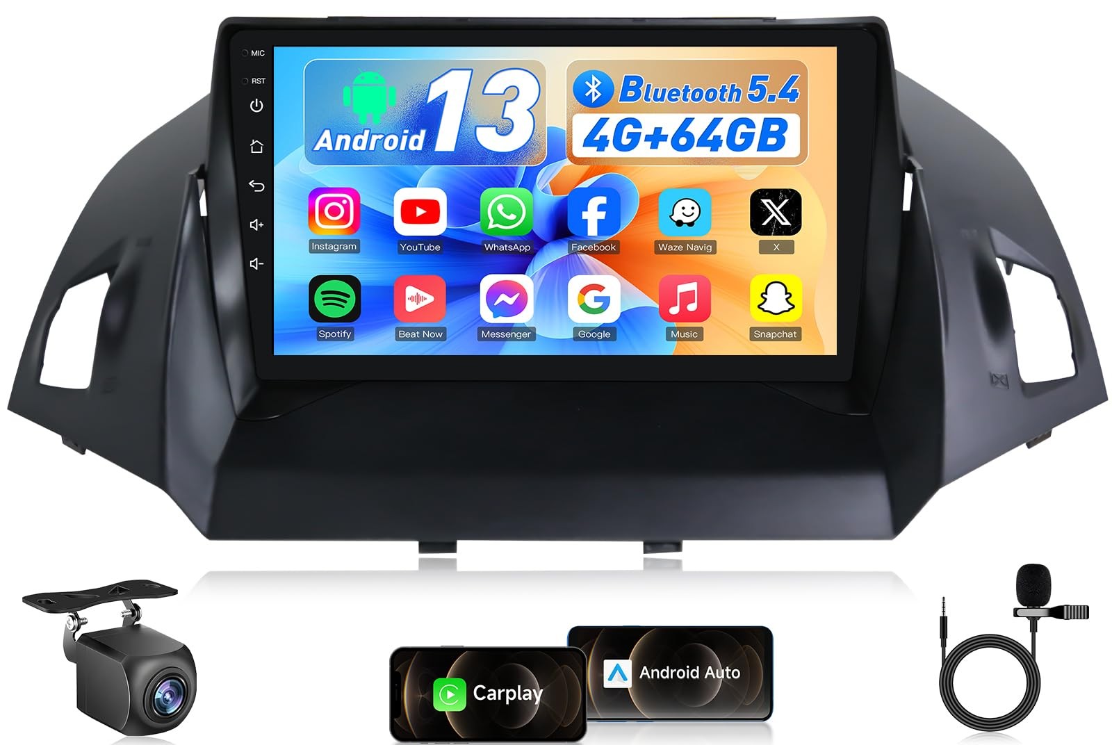 For Ford Escape 2013-2018 Apple Carplay Car Stereo Radio Android 15 GPS WIFI 64G