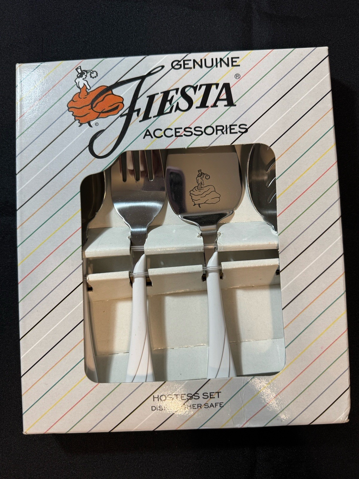 New Vtg Fiesta White Swirl Flatware 4-Pc Hostess Serving Set NIB 1991 HLC 995100