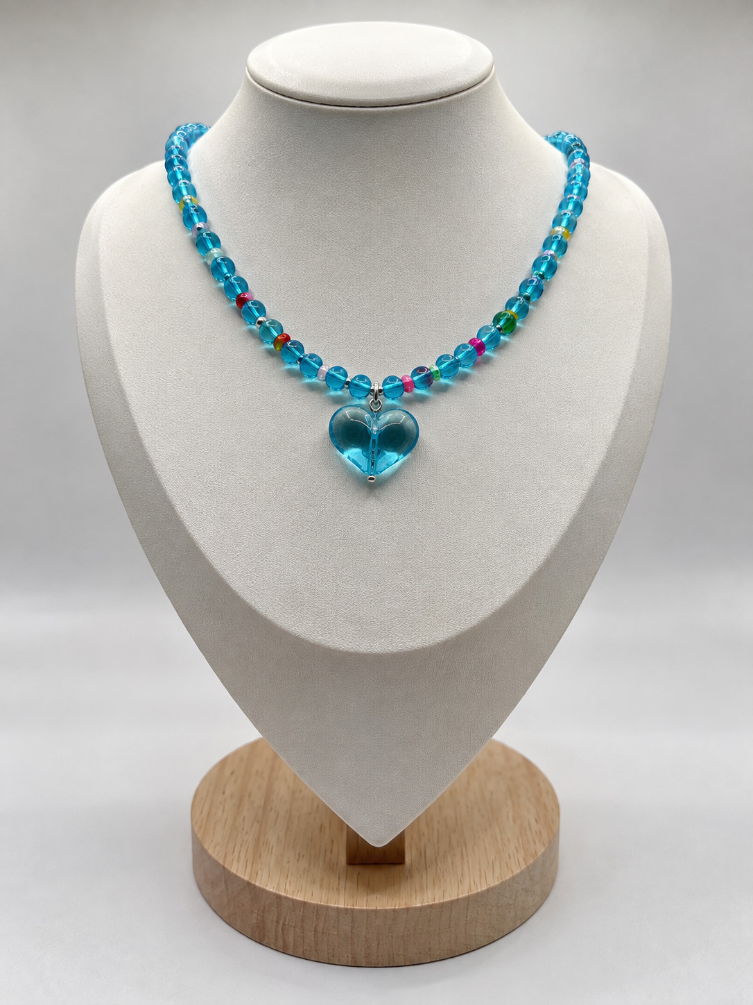 Blue Heart Pendant Beaded Necklace Y2K Candy Color Choker Women Girls Gift