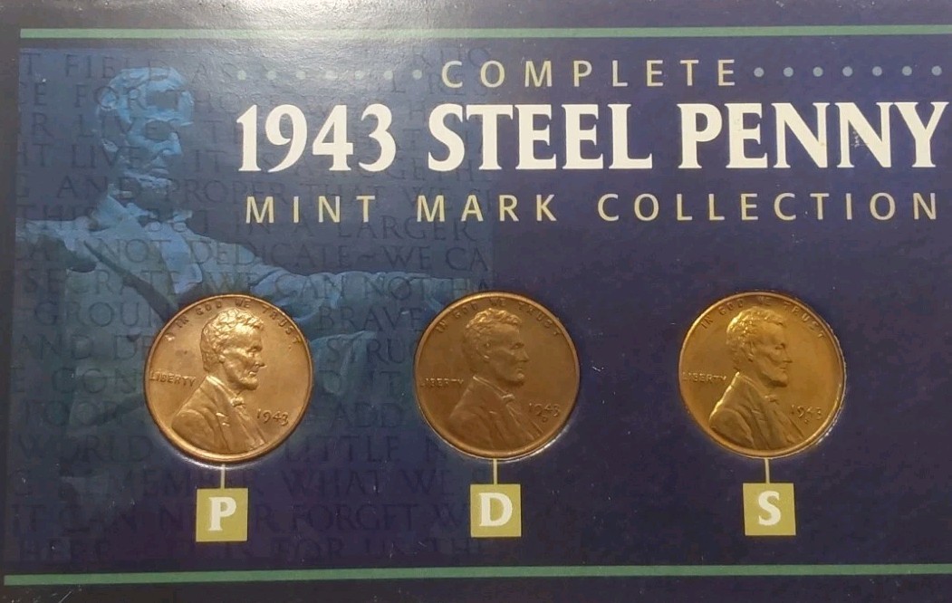 1943 P D S Lincoln Steel Wheat 1C Penny Copper Toned Magnetic 3 Pc Set FreePost 1943 P D S Lincoln Steel Wheat 1C Penny Copper Toned Magnetic 3 Pc Set FreePost