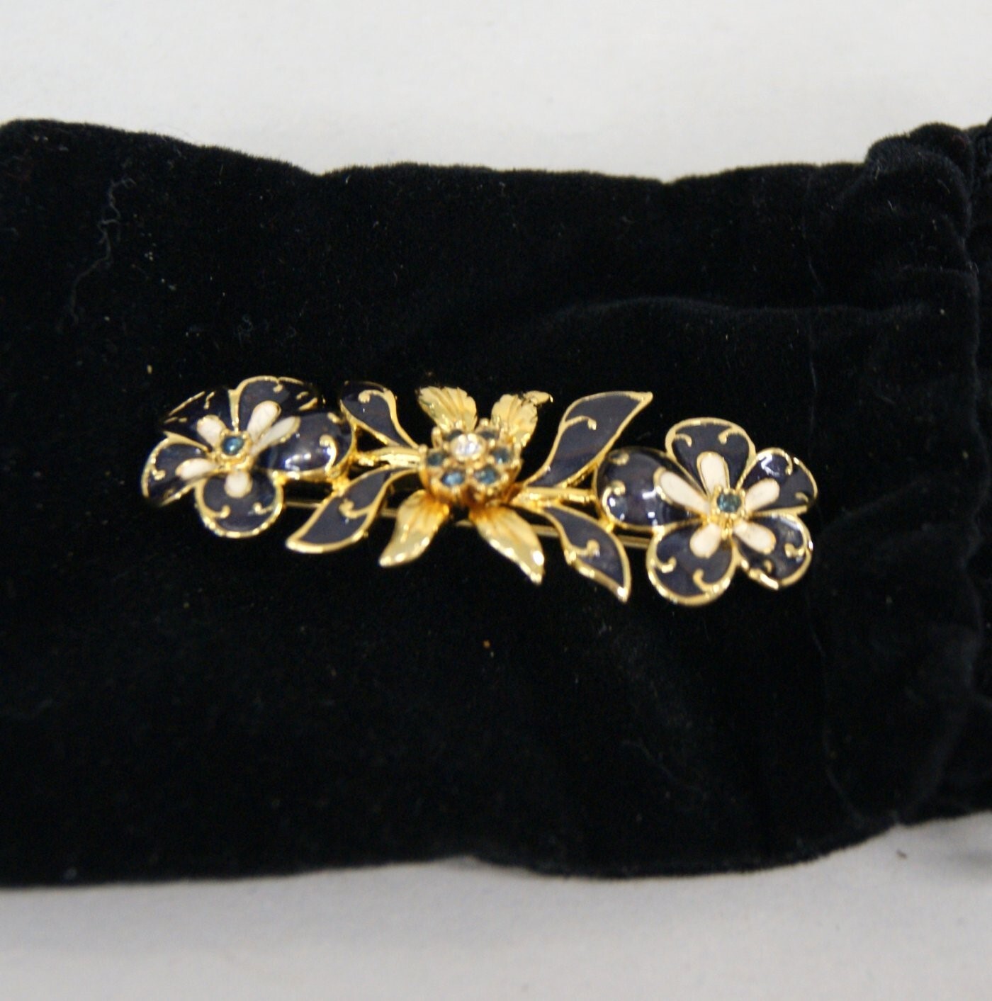 Vintage Joan Rivers Gold-tone Floral Enamel Crystal Brooch, SM1664