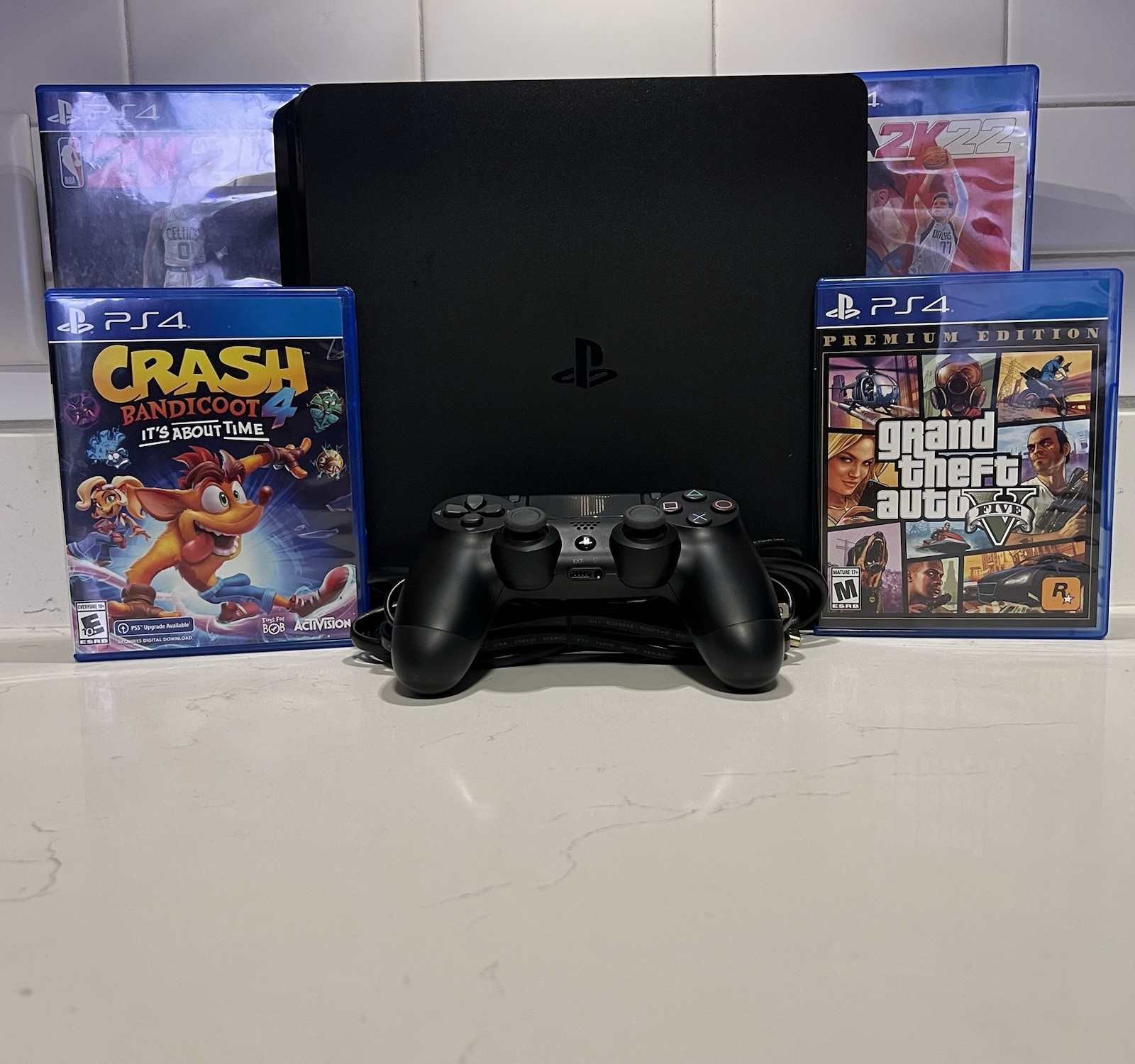 Sony PlayStation 4 (PS4) Slim 1TB Console | 4 Games With Controller & Cables