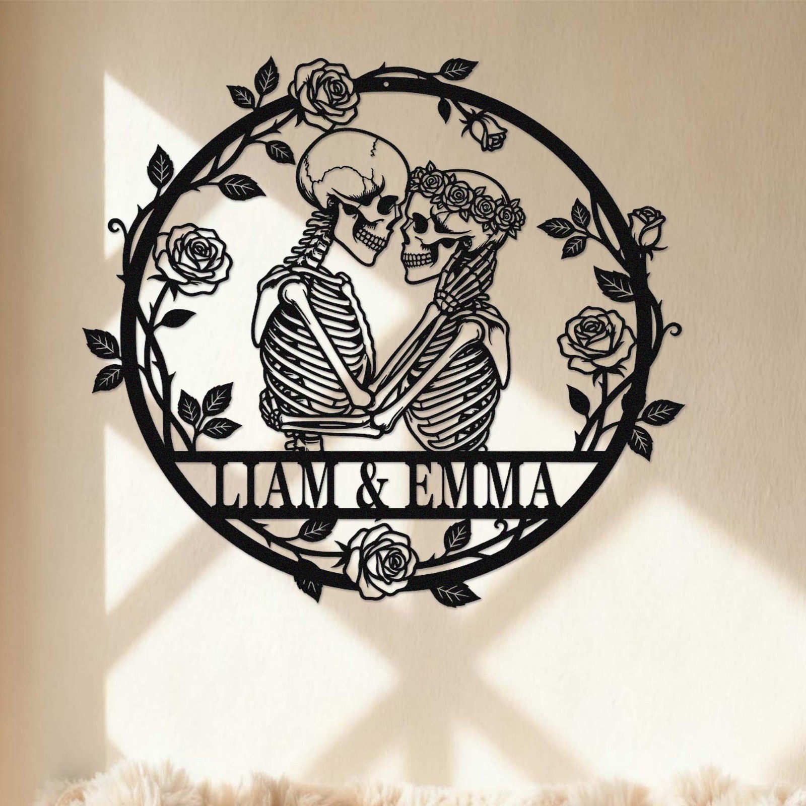 Personalized Skeleton Couple Metal Sign, Gothic Wedding Anniversary Gift