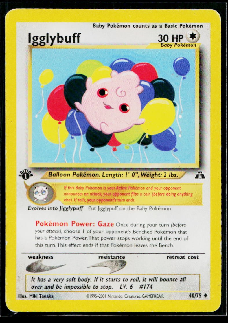 Igglybuff 40/75 Uncommon Neo Discovery Pokemon 1st Edition Moderately Played Igglybuff 40/75 Uncommon Neo Discovery Pokemon 1st Edition Moderately Played