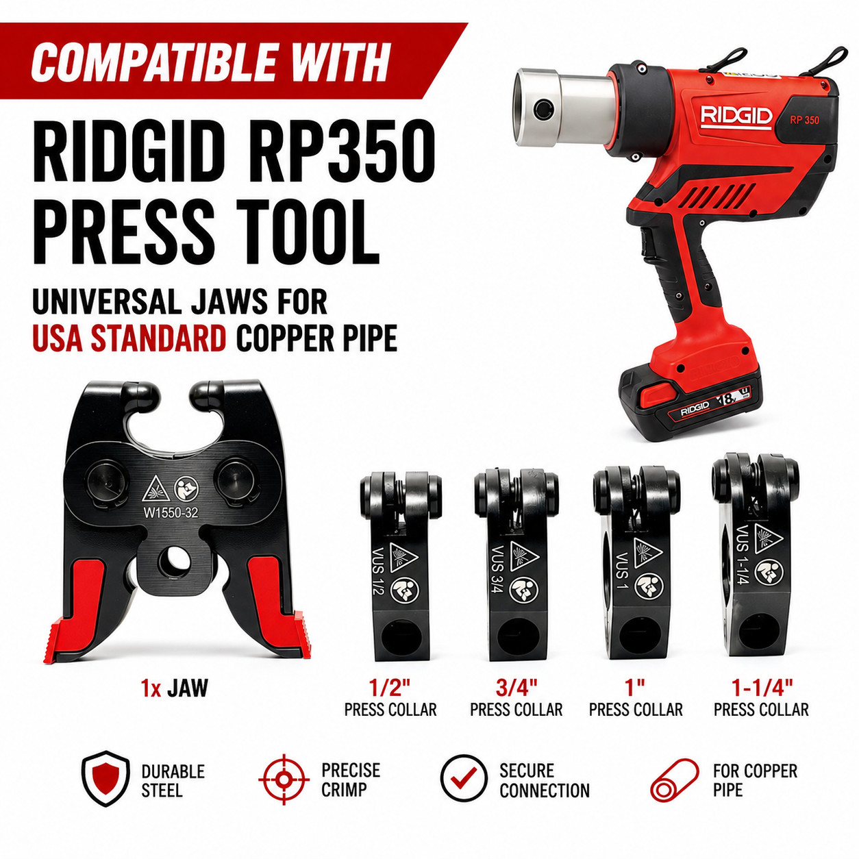 32KN Press Jaw Kit Fits RIDGID RP 350 ProPress CTS Copper Fittings 1/2 32KN Press Jaw Kit Fits RIDGID RP 350 ProPress CTS Copper Fittings 1/2