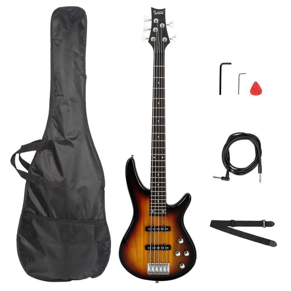 Glarry Gjazz Electric 5 String Bass Guitar Full Size Bag Strap Pick Connector Glarry Gjazz Electric 5 String Bass Guitar Full Size Bag Strap Pick Connector