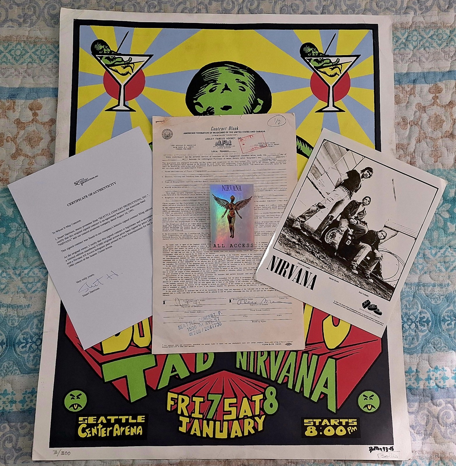 Nirvana Kurt Cobain Signed Autograph Contract 1994 Seattle Concert COA