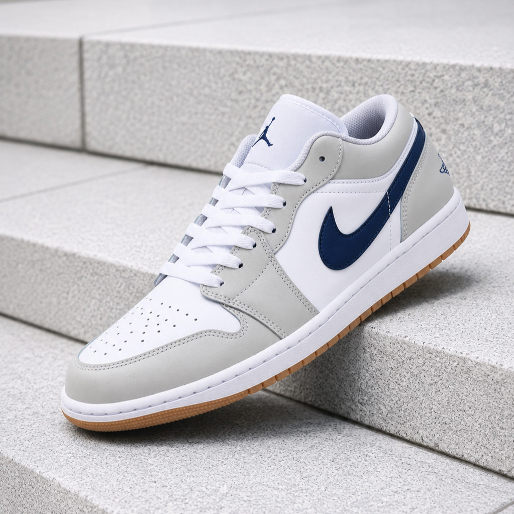 Nike Air Jordan 1 Low Midnight Navy Neutral Grey 553558-146 Men's Size New Nike Air Jordan 1 Low Midnight Navy Neutral Grey 553558-146 Men's Size New