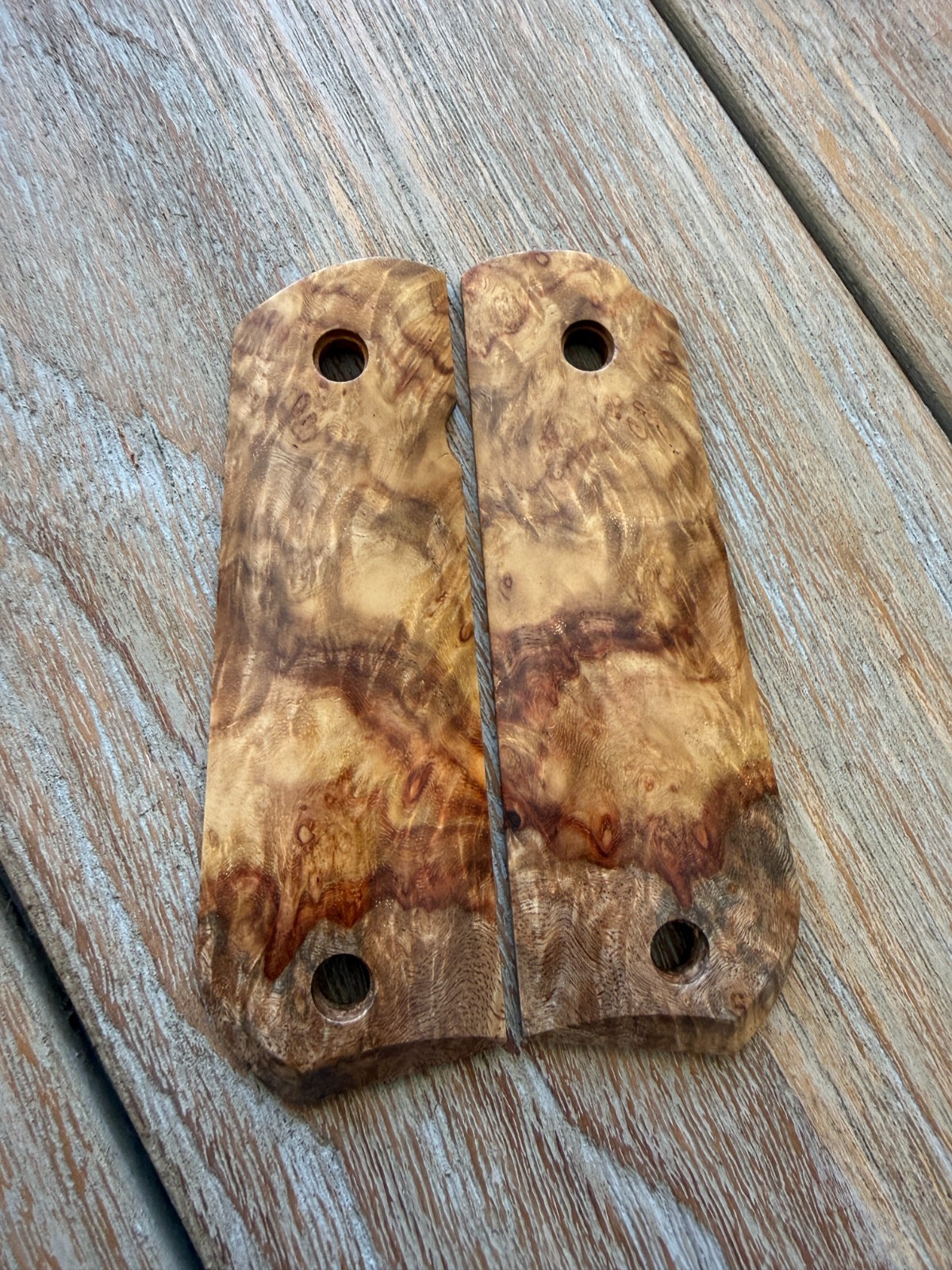 1911 Exotic Amboyna Burl Wood Grips Government Full Size Bobtail Colt - Smooth