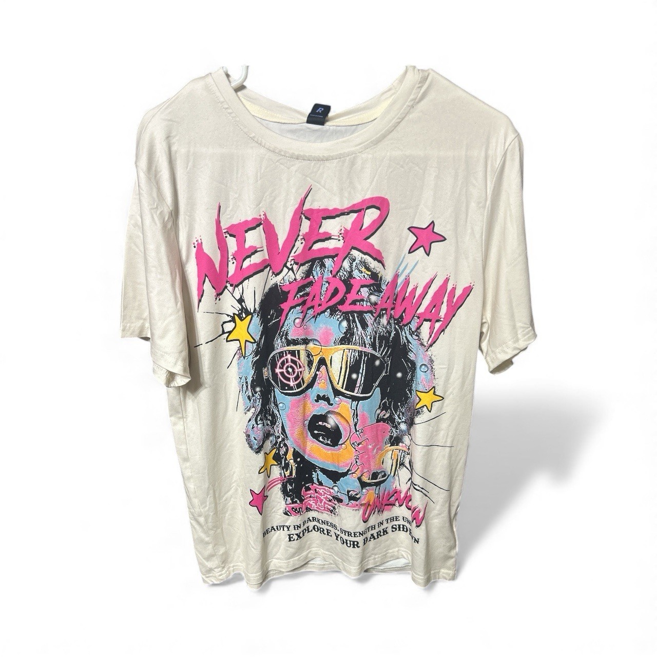 ROMWE Never Fade Away Graphic Tee NWT Pop Art  Shirt Women\'s SMALL - Off White