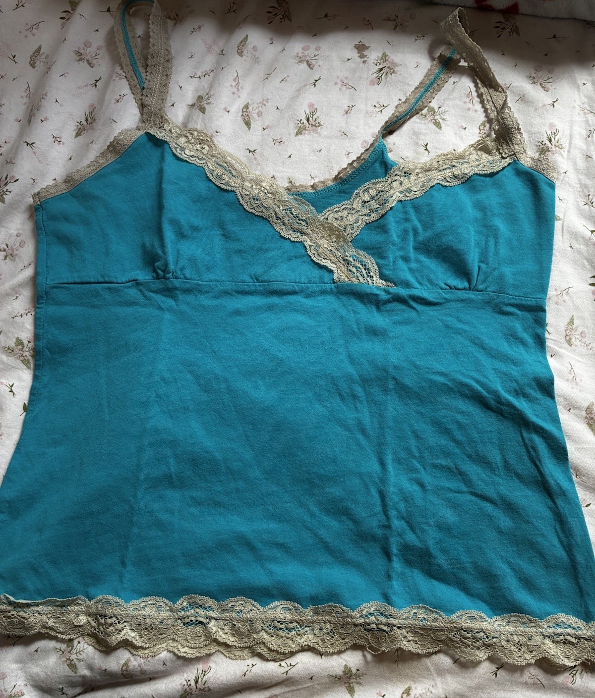 Old Navy Y2K Top Teal with Lace Tiny Fit Size Small Short Sleeve Old Navy Y2K Top Teal with Lace Tiny Fit Size Small Short Sleeve