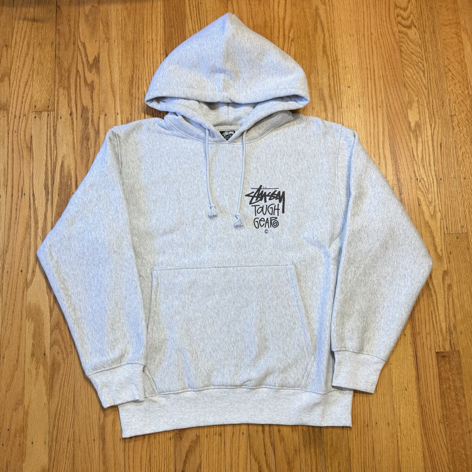 NEW Stussy Tough Gear Hoodie Ash Heather, Size Small-Large NEW Stussy Tough Gear Hoodie Ash Heather, Size Small-Large