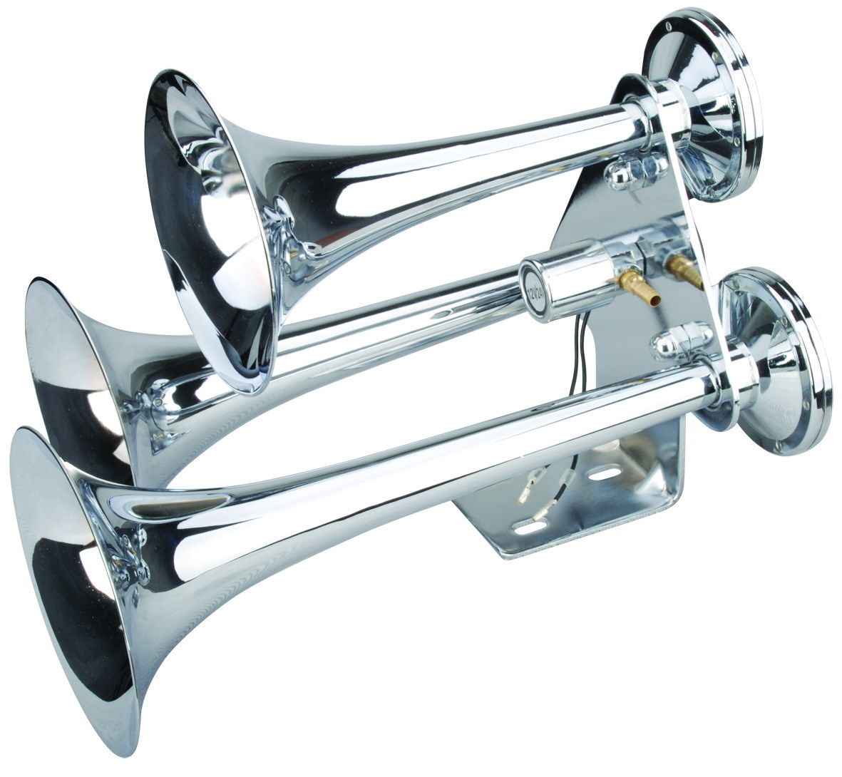 New 12v Triple Trumpet CHROME Electric Air Horn 152db HUGE LOUD Sound TRAIN New 12v Triple Trumpet CHROME Electric Air Horn 152db HUGE LOUD Sound TRAIN