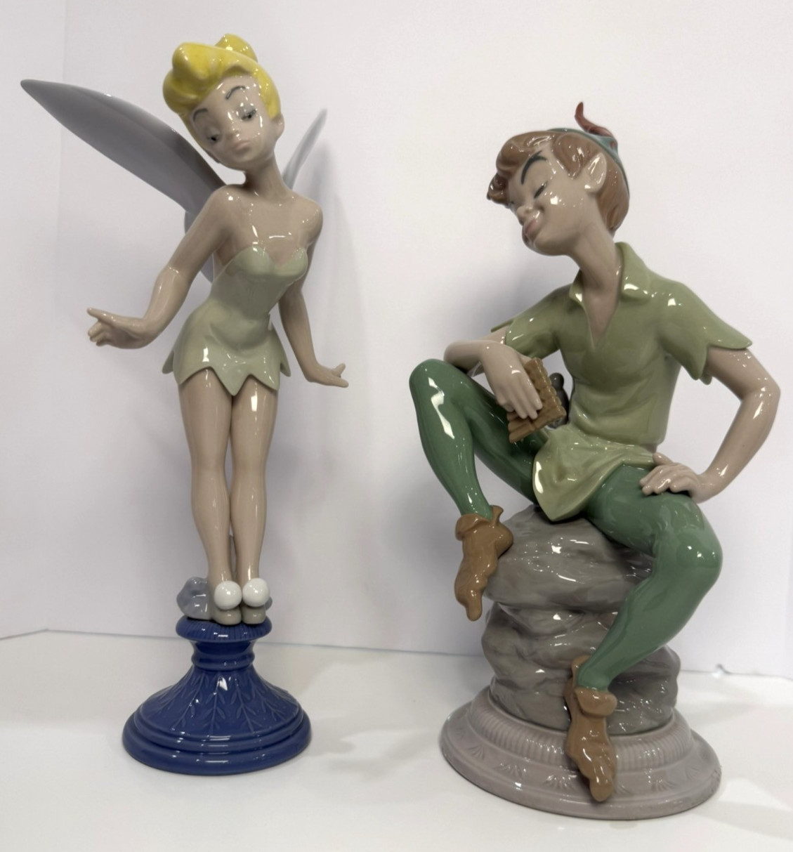 Lladro Disney Porcelain LE Tinker Bell #1836 & Peter Pan #1835 Signed ECU
