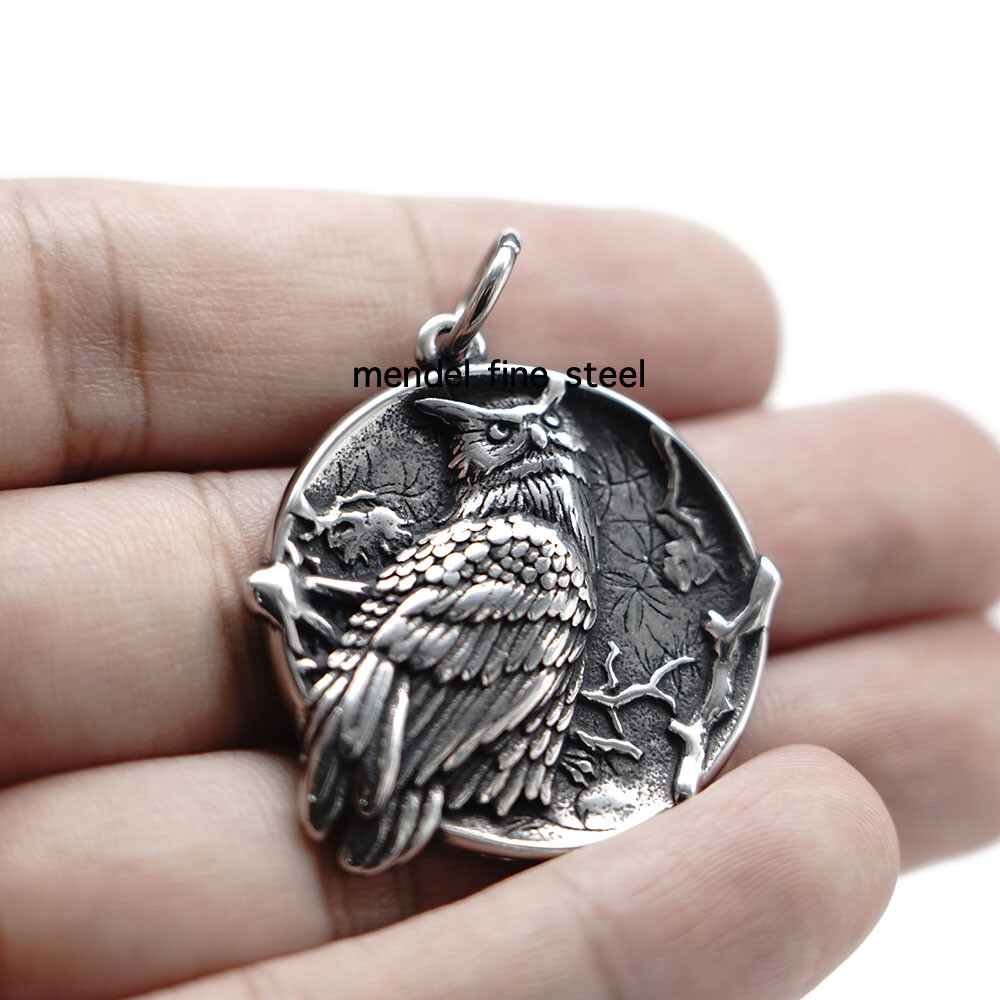 MENDEL Womens Stainless Steel Bird Owl Pendant Necklace Silver Vintage For Wife