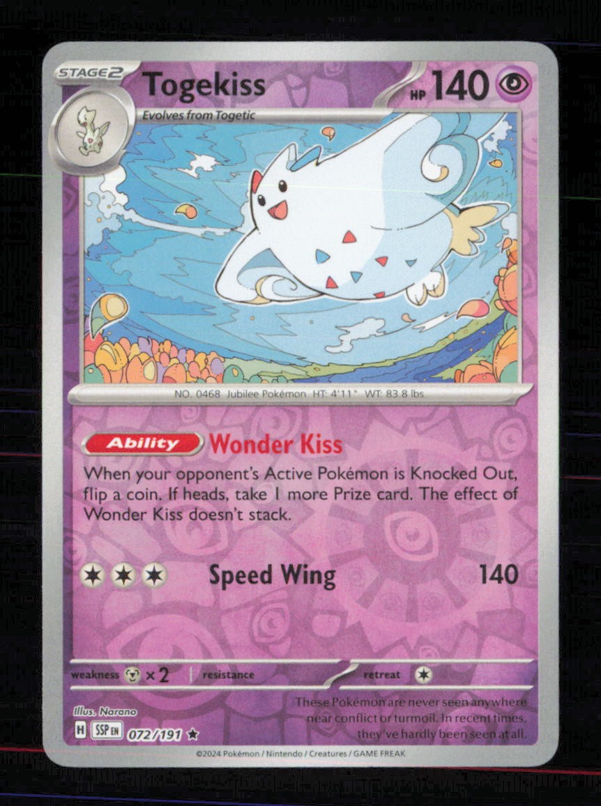 Togekiss 072/191 Rare Surging Sparks Pokemon Reverse Holo Near Mint Togekiss 072/191 Rare Surging Sparks Pokemon Reverse Holo Near Mint