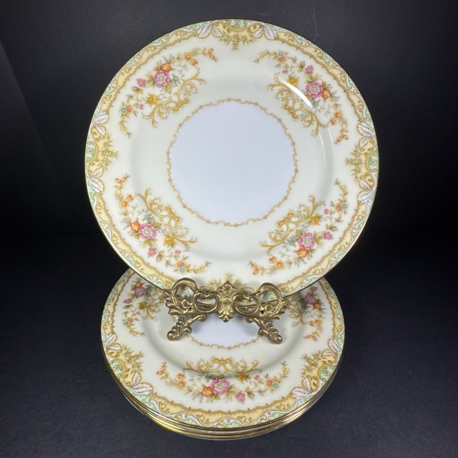 Vintage Noritake M N442 Salad Plates 4 Bone China Floral Garland Retired 7 5/8”