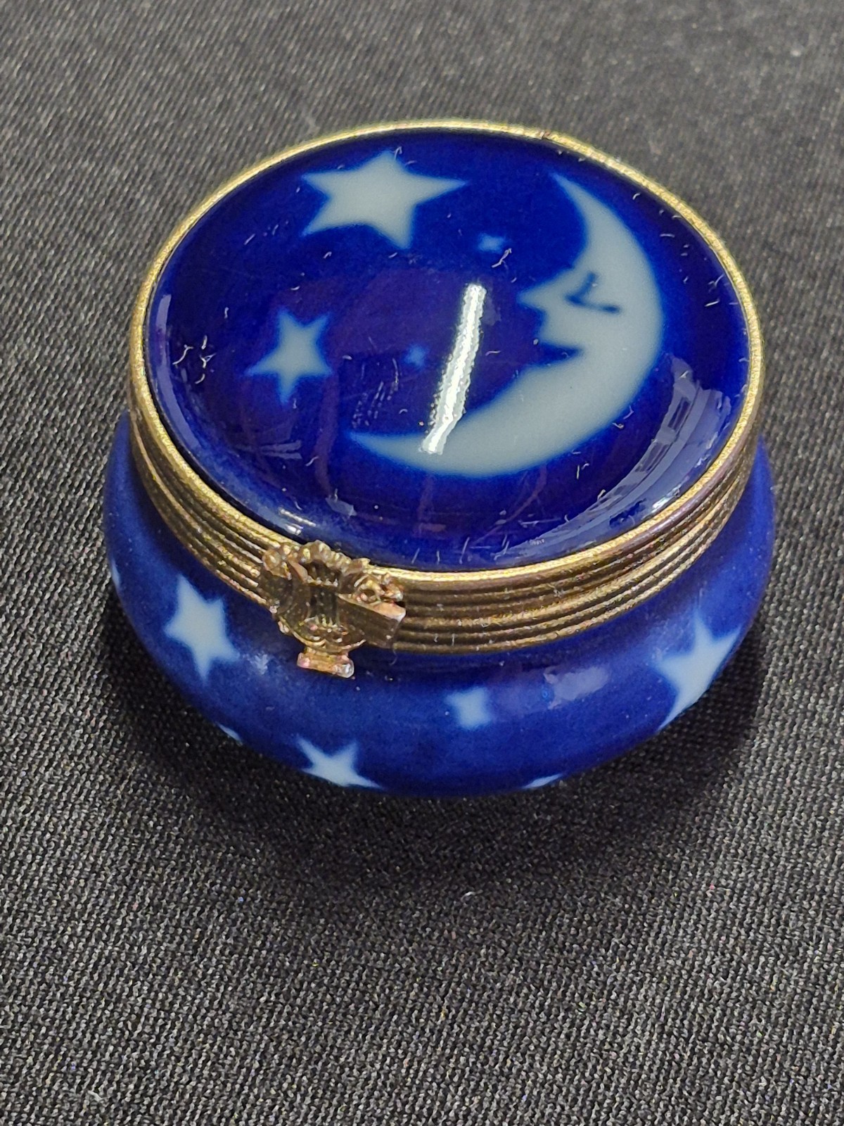 Vintage Rochard Limoges France Trinket Box Cobalt Blue Moon Stars Celestial