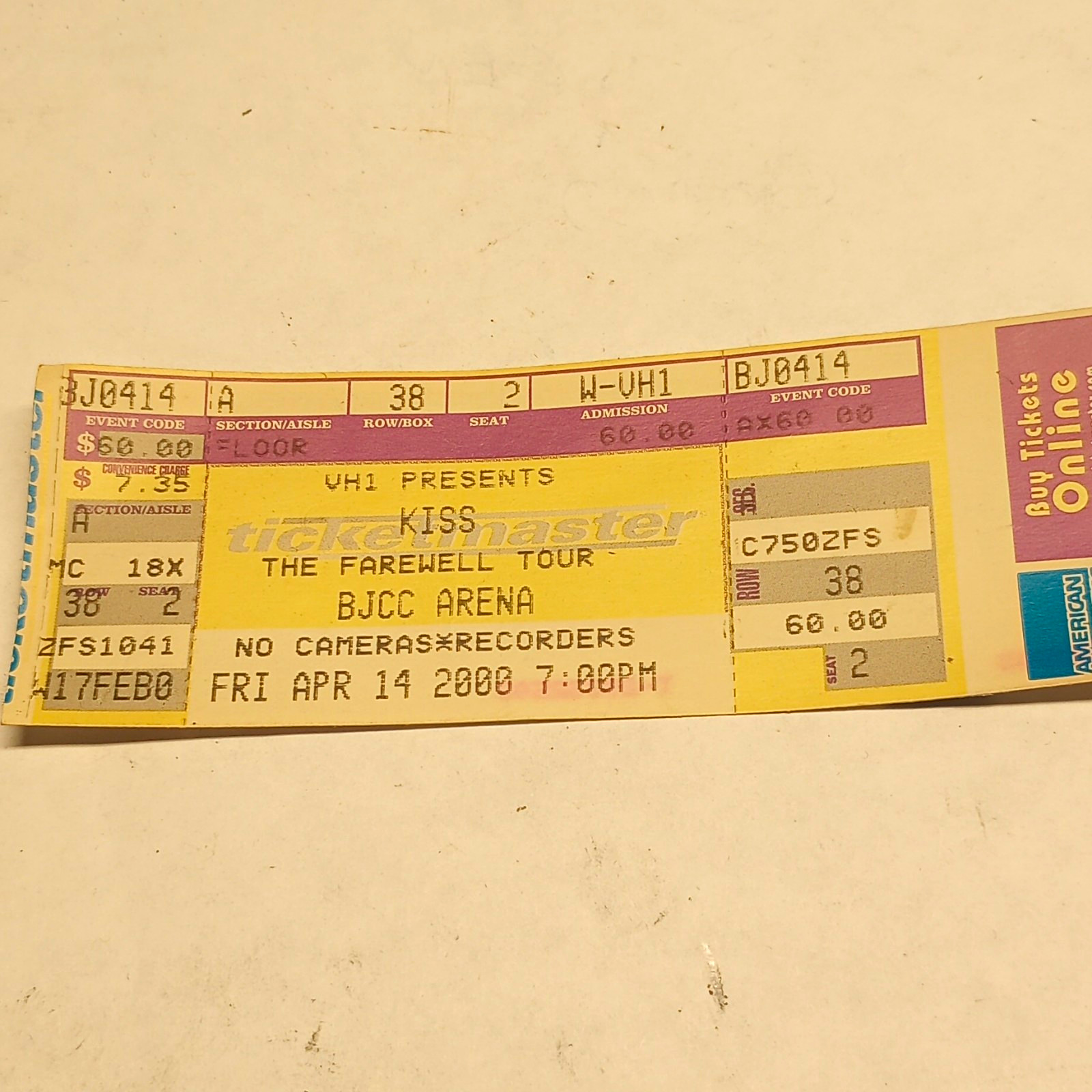 KISS Farewell Tour Concert Ticket Stub - BJCC Arena April 14, 2000