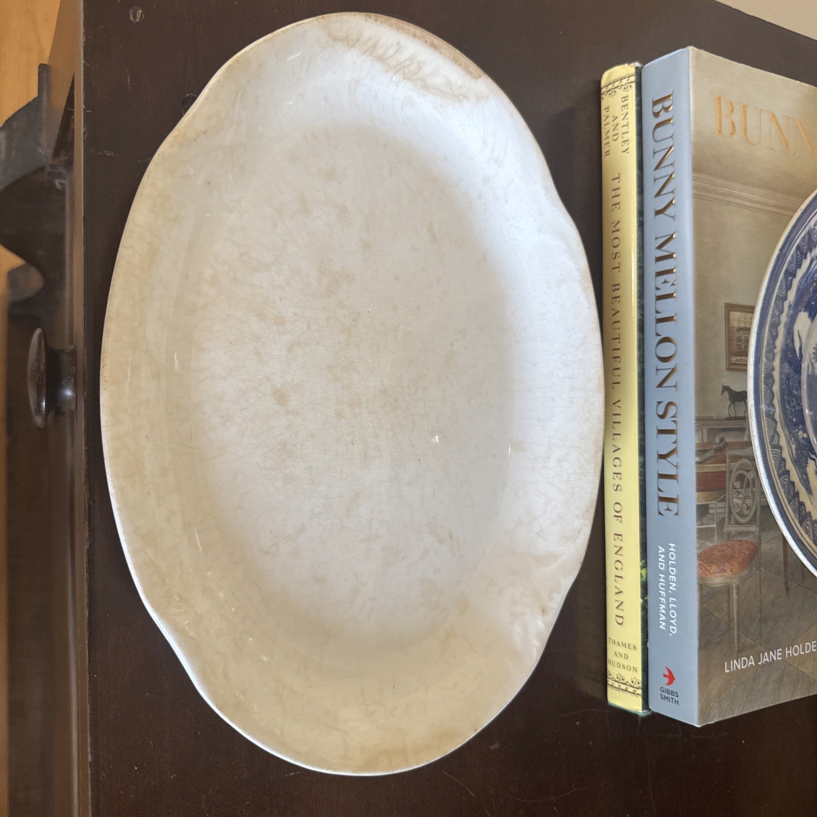 Antique Ironstone 1800’s Stained Crazed Oval Platter Scalloped Edging Antique Ironstone 1800’s Stained Crazed Oval Platter Scalloped Edging