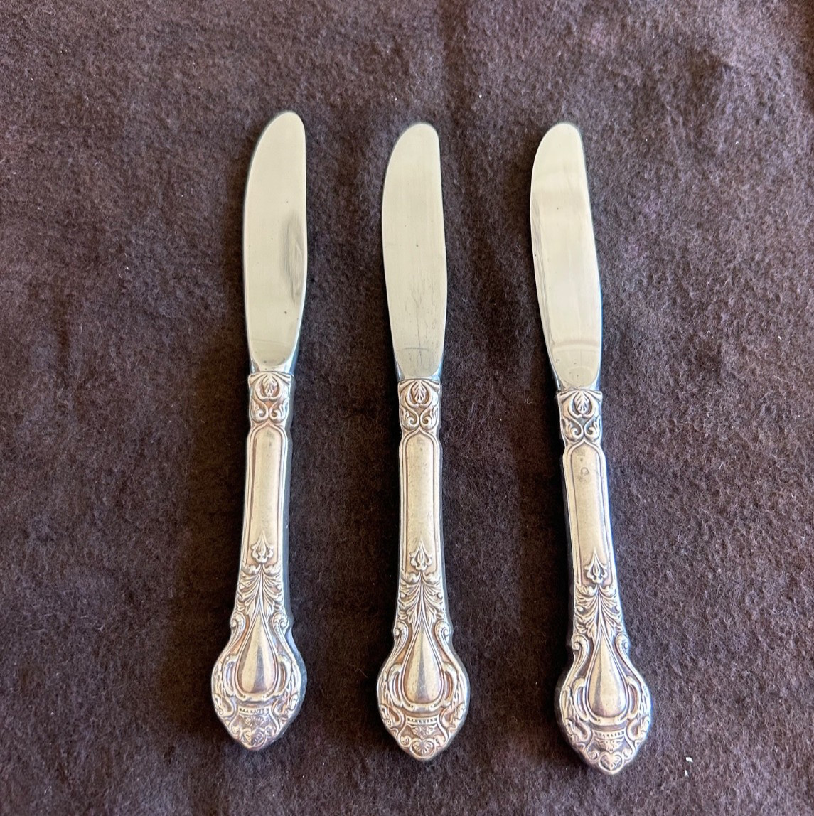 Stieff Royal Dynasty Sterling Handle Butter Knives Set of 3 Vintage 6.5 Stieff Royal Dynasty Sterling Handle Butter Knives Set of 3 Vintage 6.5