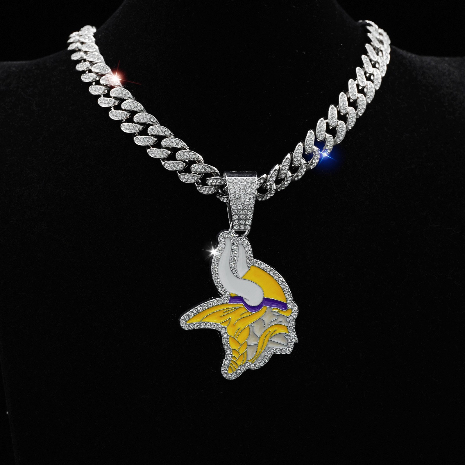 20in Minnesota Vikings NFL GEM Silver Chain Pendant NECKLACE Bling  Hip Hop