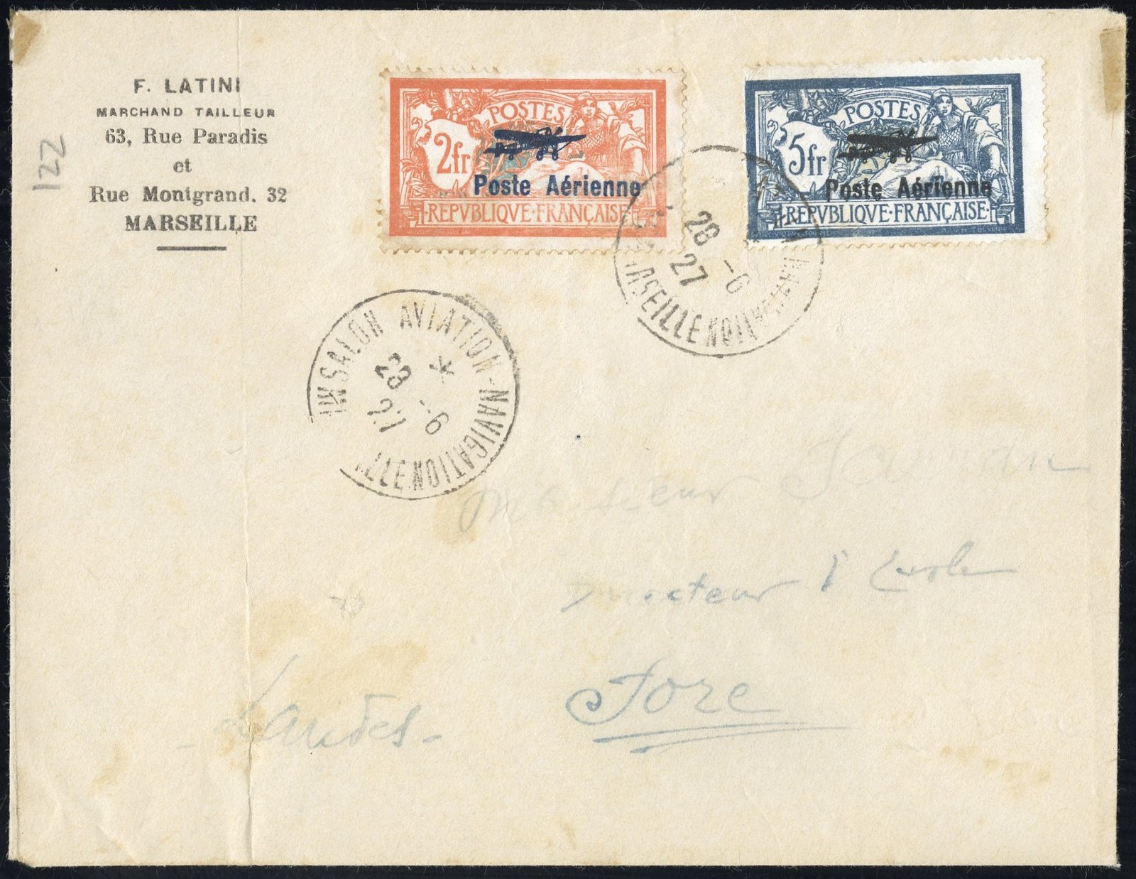 France Stamps # C1-2 Tied To Cover Scott Value $800.00 France Stamps # C1-2 Tied To Cover Scott Value $800.00