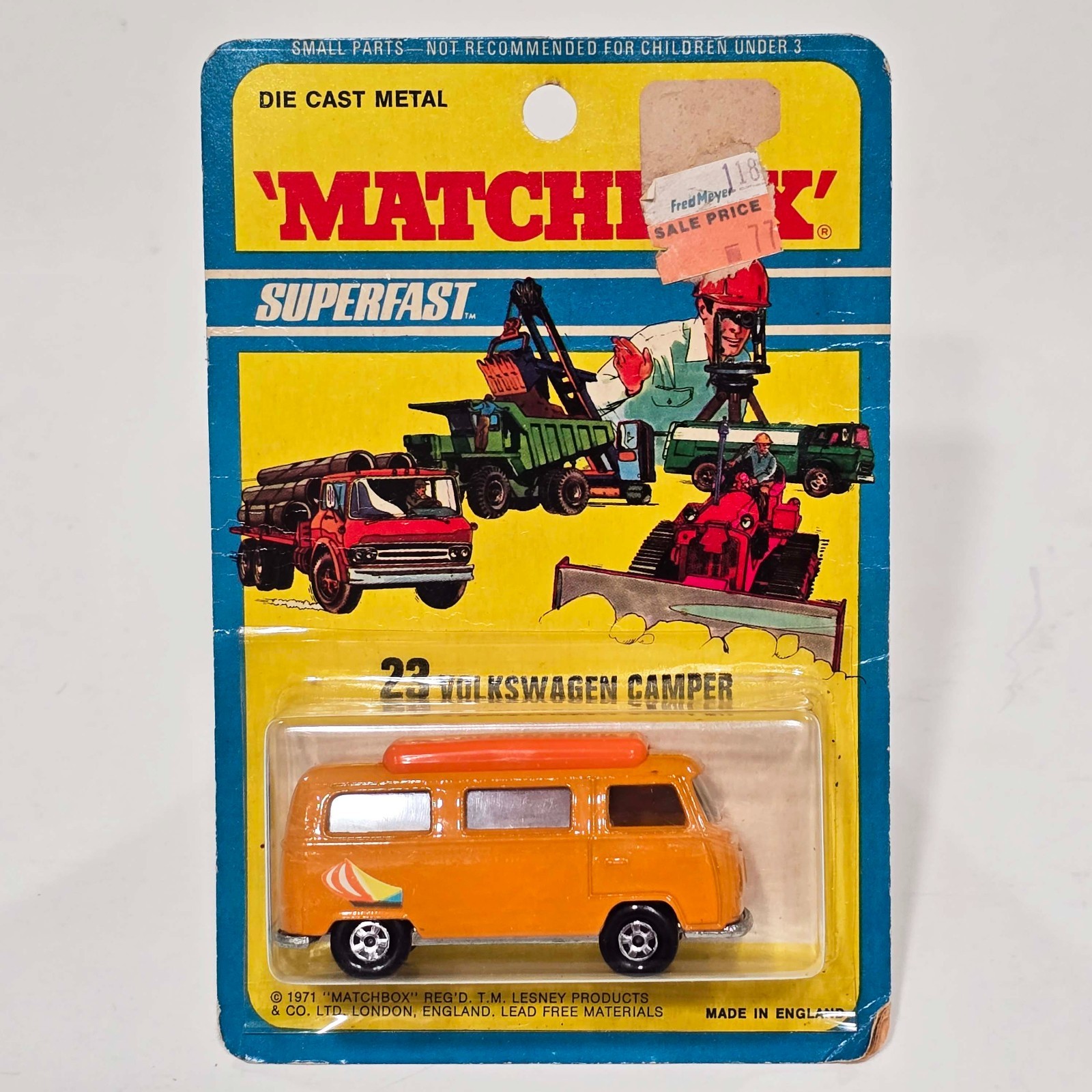 Vintage Matchbox Superfast 23 Volkswagen Camper Dormobile Orange / England / New