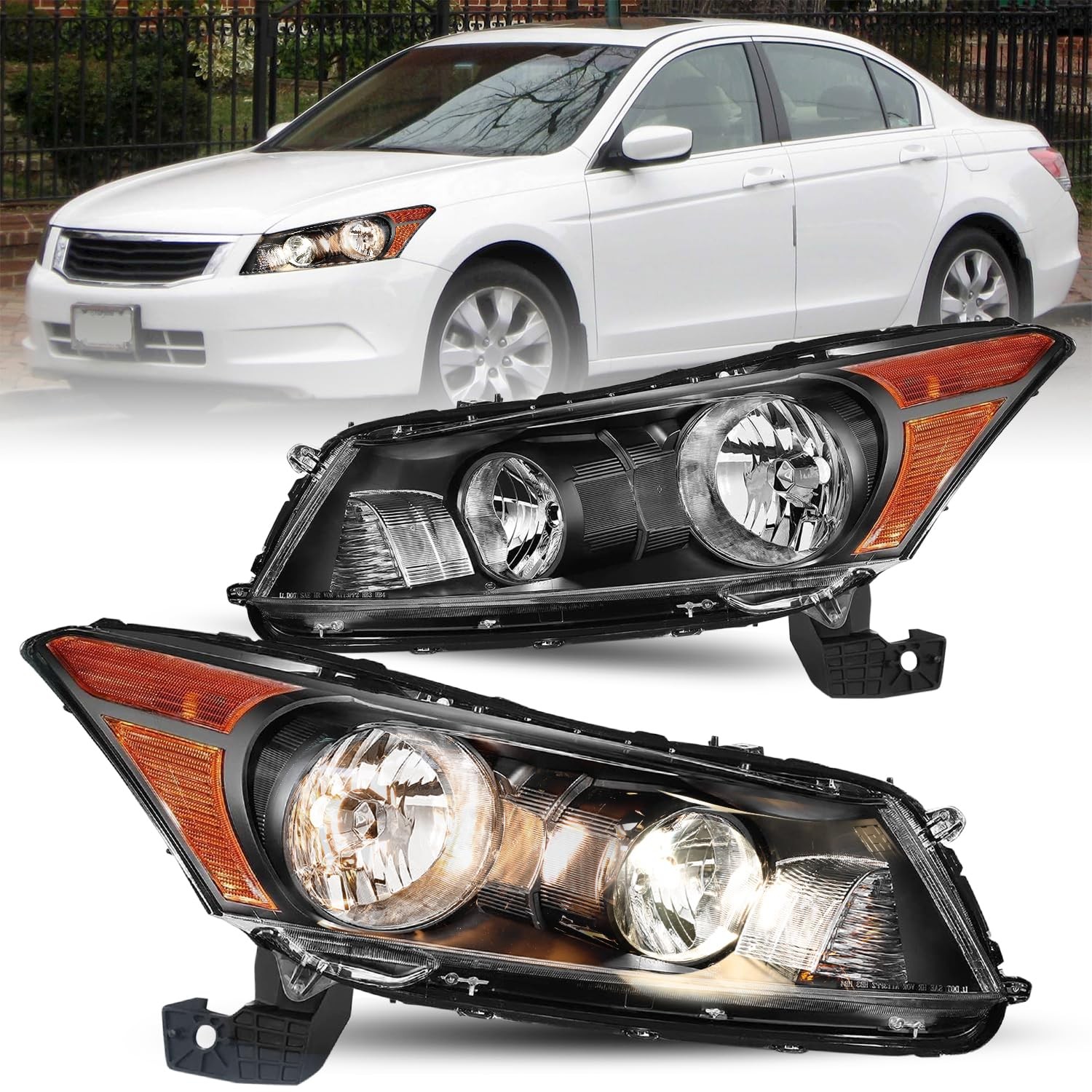 Headlights Pair for 2008-2012 Honda Accord 4Dr Sedan