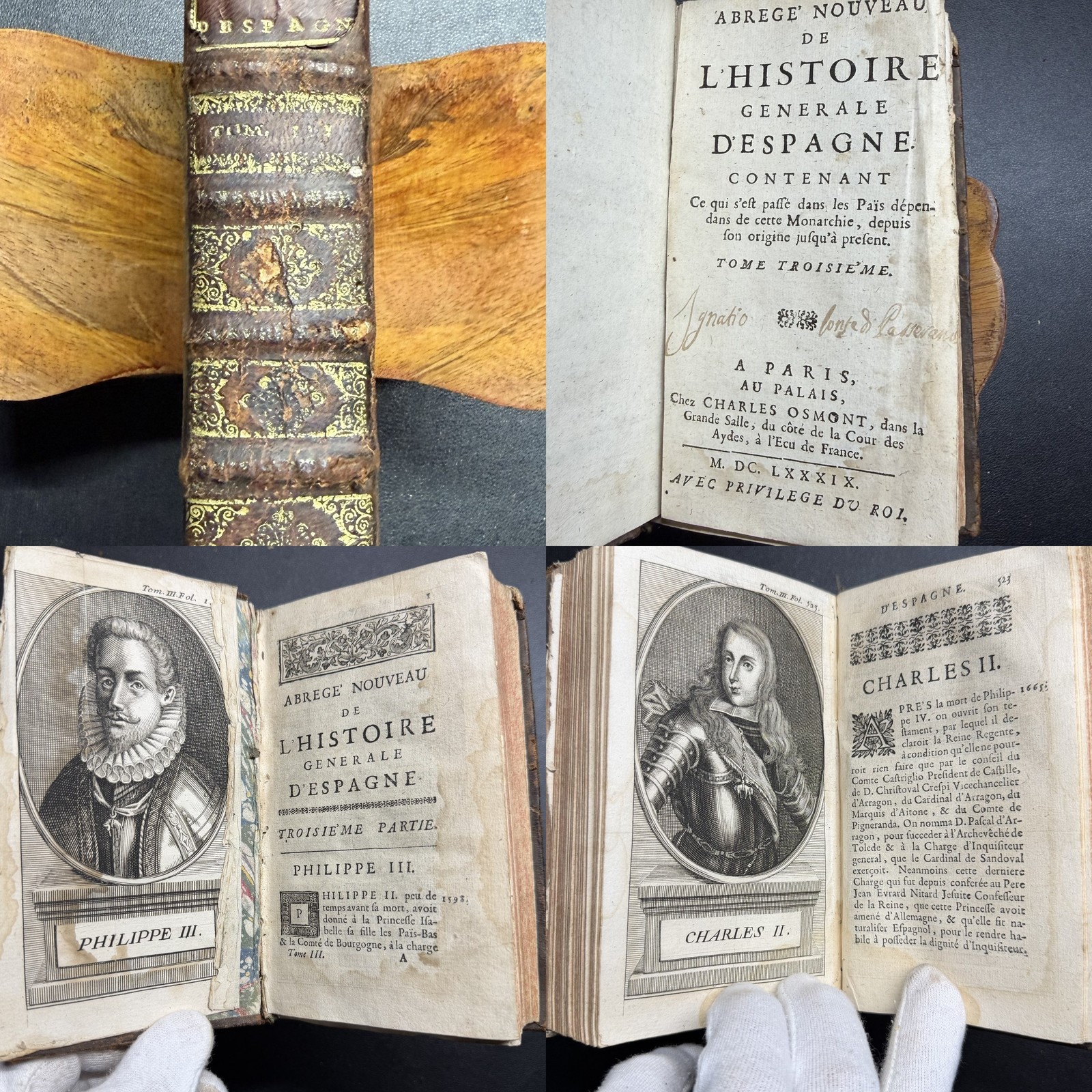 1689 History of Spain Philip III IV Charles II Portraits Vol 3 Plates Detached