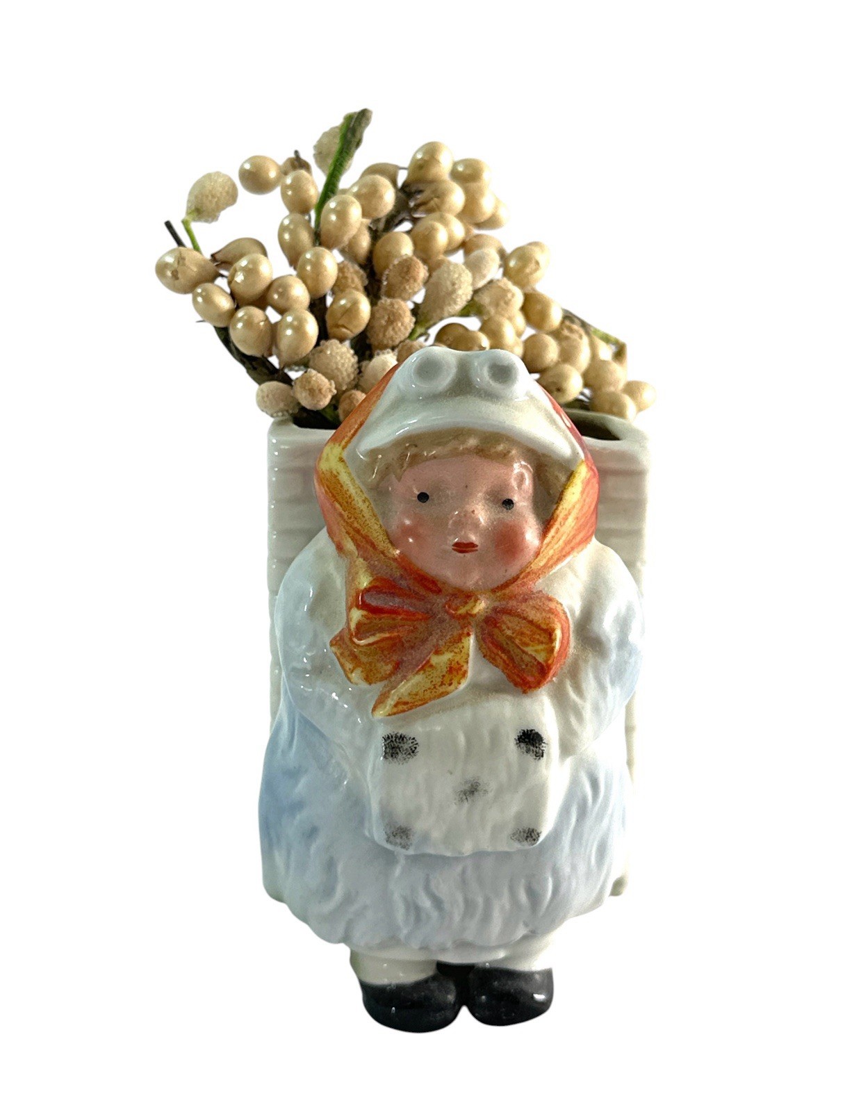 Vintage Made in Germany Figural Woman Basket Planter 4” Porcelain Ceramic Vintage Made in Germany Figural Woman Basket Planter 4” Porcelain Ceramic