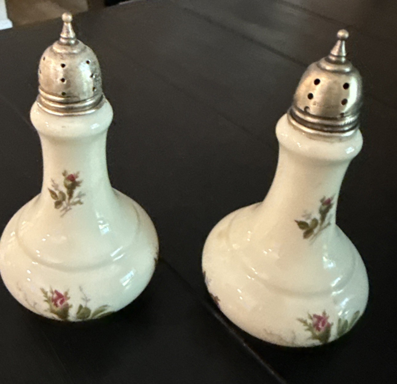 Vintage ROSENTHAL ~ Moss Rose ~ Salt & Pepper Set With Sterling Silver Bases Vintage ROSENTHAL ~ Moss Rose ~ Salt & Pepper Set With Sterling Silver Bases