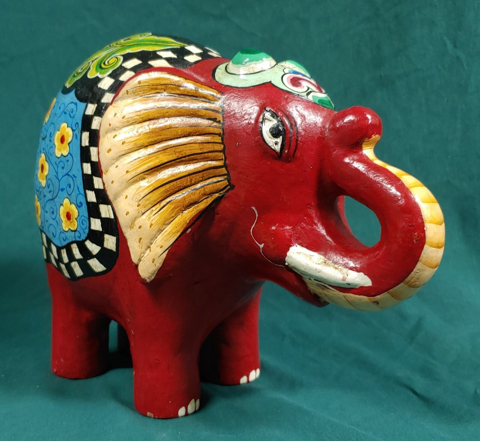 Old Vintage Hand Painted Pottery Elephant Coin Bank Old Vintage Hand Painted Pottery Elephant Coin Bank