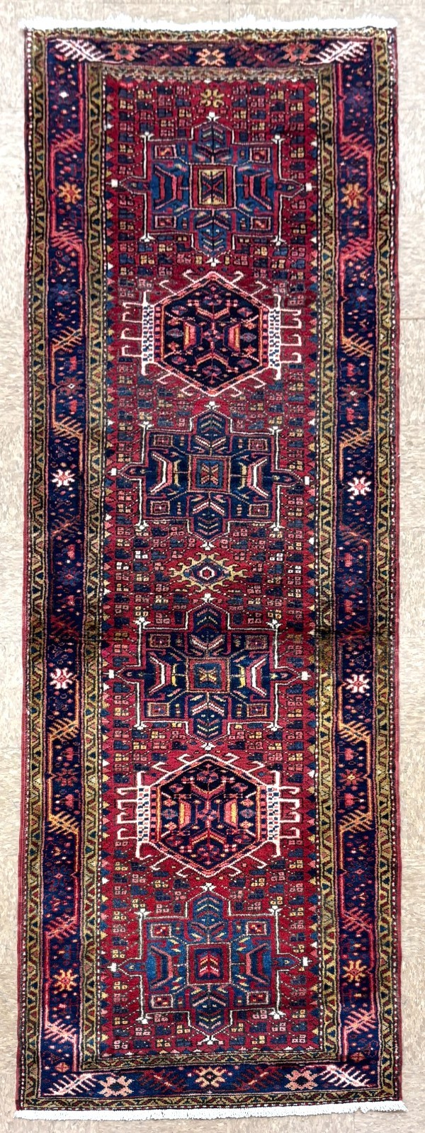 Vintage Karajeh Runner 3x10 Tribal Geometric Hand Knotted Wool Rug Oriental Boho