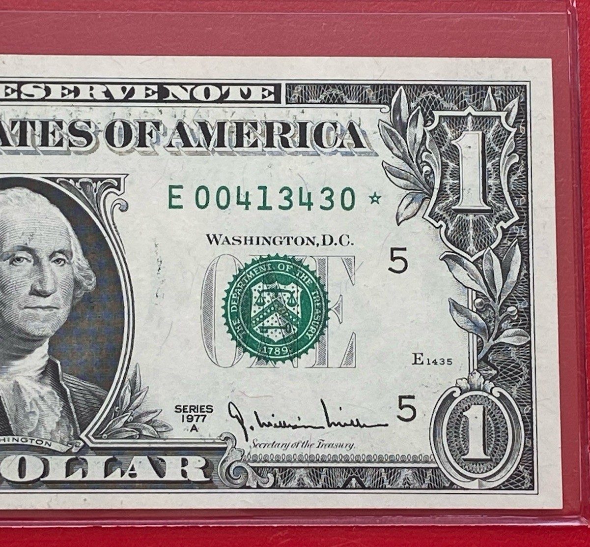 1977-A STAR NOTE $1 DOLLAR BILL ( RICHMOND E ) UNCIRCULATED 1977-A STAR NOTE $1 DOLLAR BILL ( RICHMOND E ) UNCIRCULATED