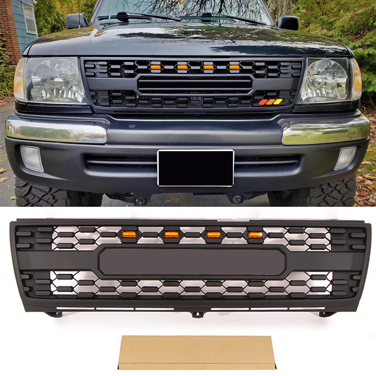 Front Grille Fits For 1998 1999 2000 Toyota Tacoma Black Grill W/AmberLed Light Front Grille Fits For 1998 1999 2000 Toyota Tacoma Black Grill W/AmberLed Light