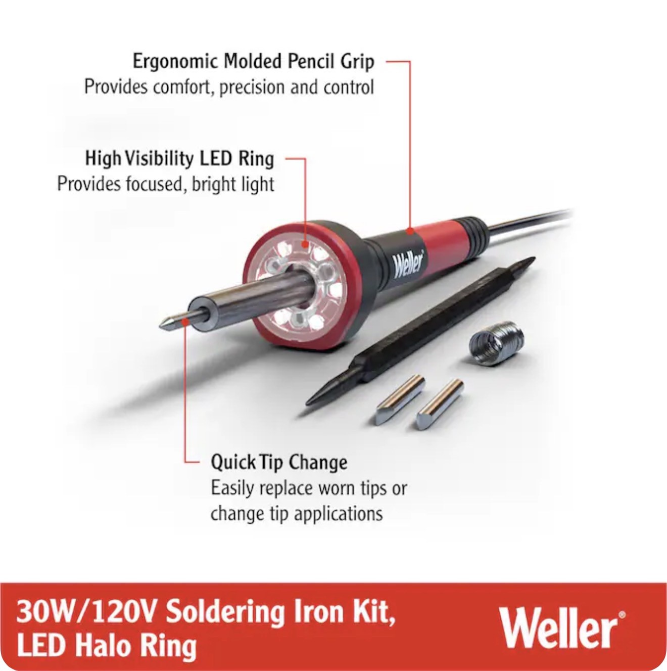 Weller WLIR3012A Corded 30W Soldering Iron with LED Light Weller WLIR3012A Corded 30W Soldering Iron with LED Light
