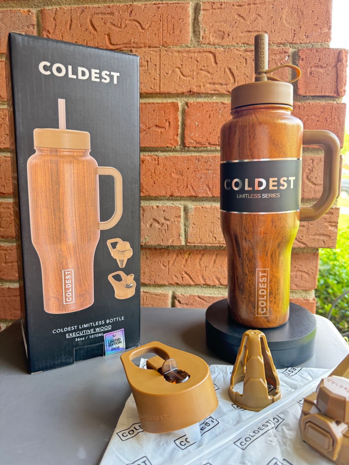 2DAY SALE Rare Coldest 36oz Limitless EXECUTIVE WOOD with 3 Lids  Leak proof,NIB
