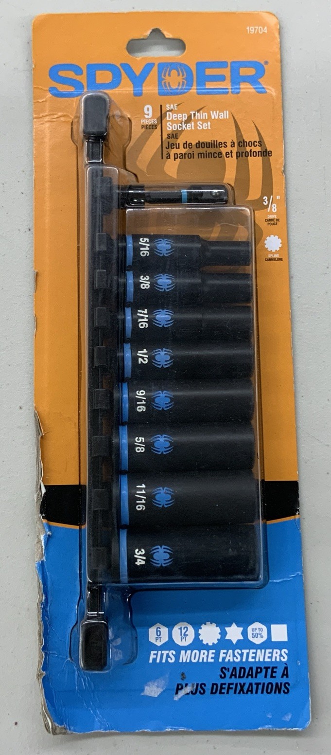 Spyder 9pc 3/8 in. Drive Deep Thin SAE Impact Socket Set with Adapter 19704