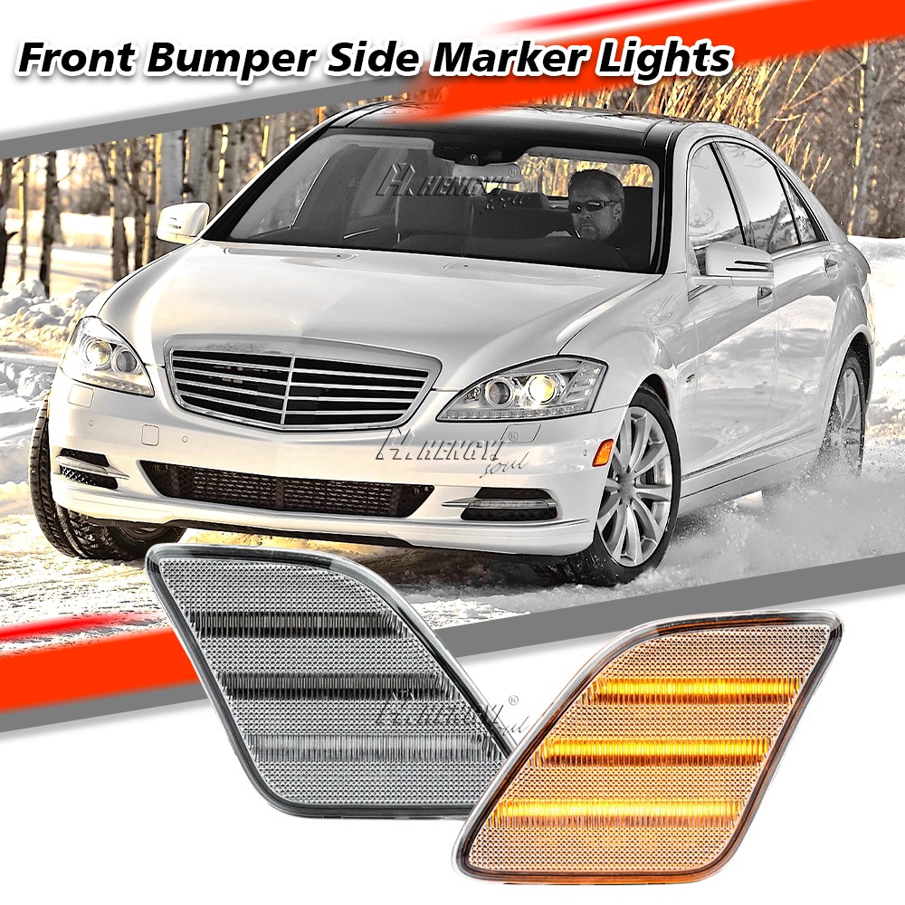 For 2010-13 Mercedes W221 S-Class Clear Lens Amber LED Strip Side Marker Lights