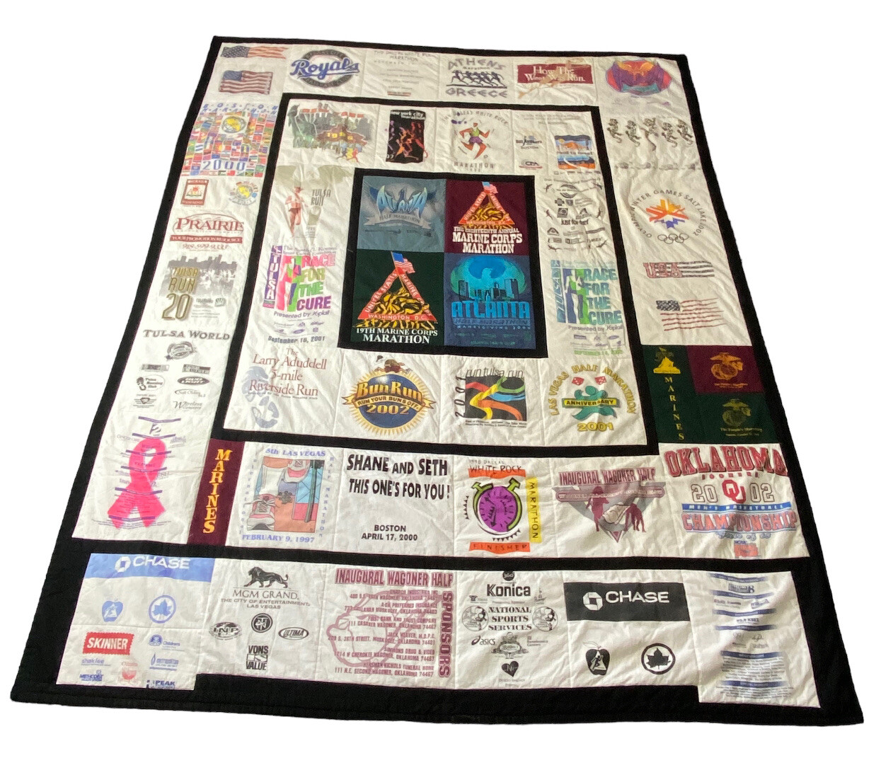 Vintage 90’s 2000s T Shirts Running Marathon Marines 78”x95” Quilted Blanket USA