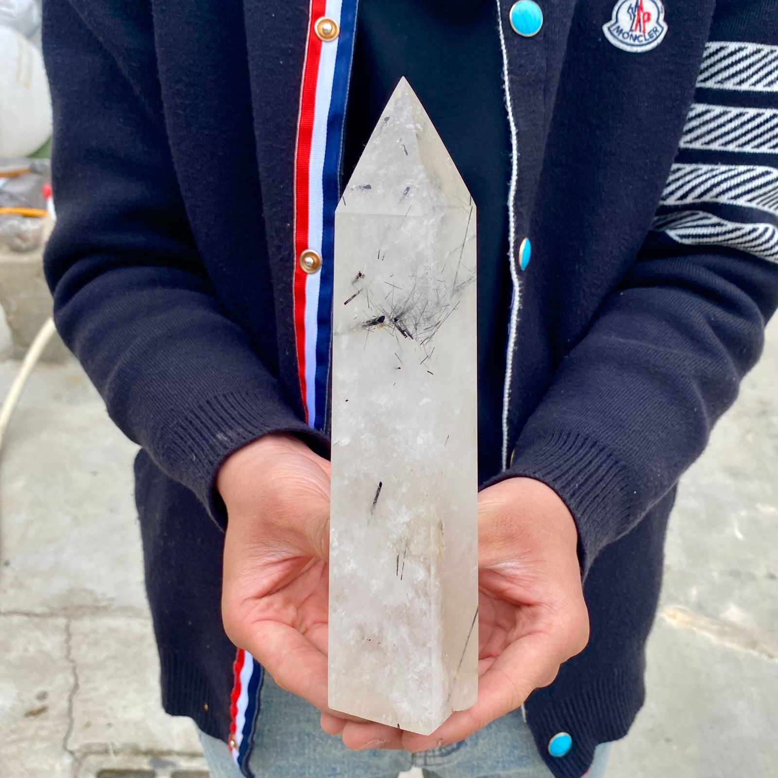 2.49LB  Natural black hair crystal, white crystal pillar, quartz crystal