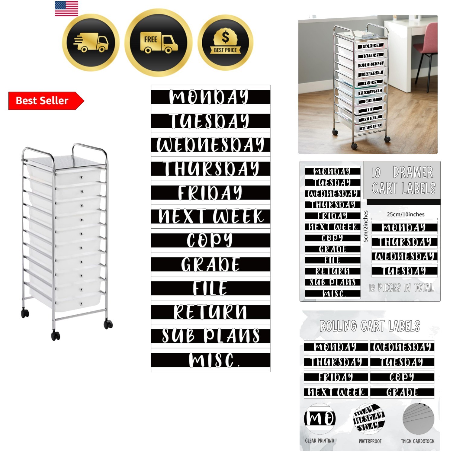 12 Pieces Rolling Storage Cart Labels 10 Drawer Rolling Storage Cart Label Bl... 12 Pieces Rolling Storage Cart Labels 10 Drawer Rolling Storage Cart Label Bl...