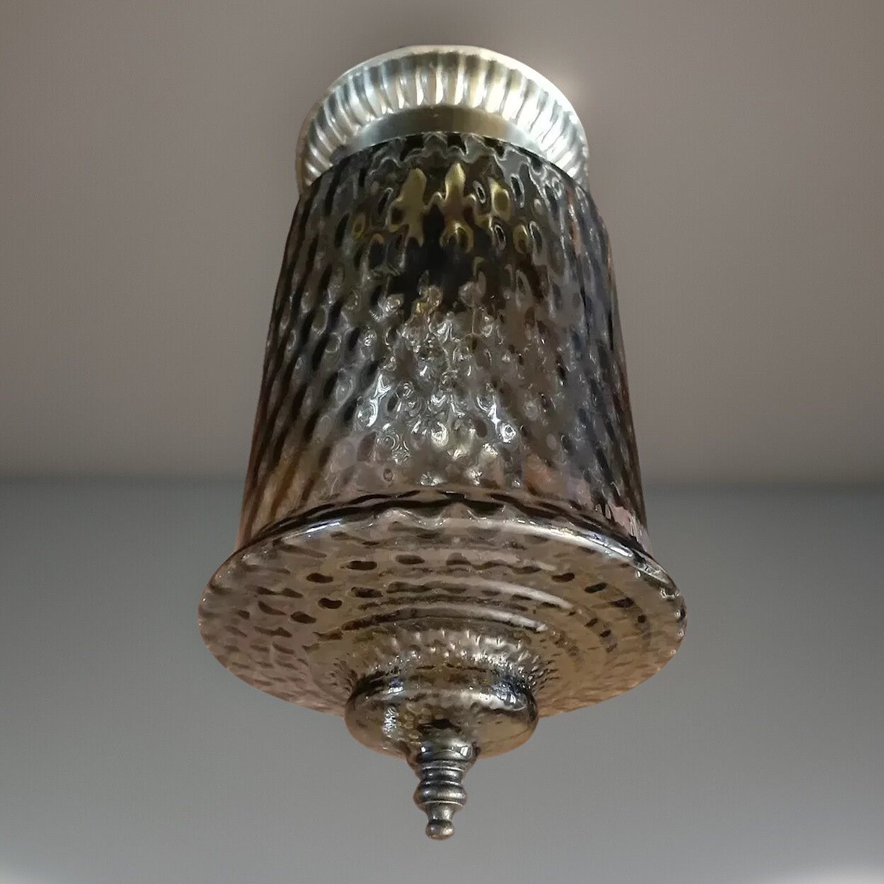 Vintage 1970\'s Retro Gothic Smokey Black Coin Spot Glass Light Fixture