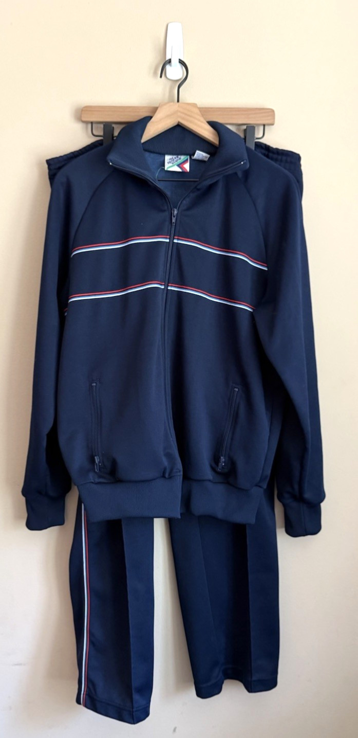 Vintage Track Suit Jacket Set Pants Sports Mens Size Large 1980s Knit Vintage Track Suit Jacket Set Pants Sports Mens Size Large 1980s Knit