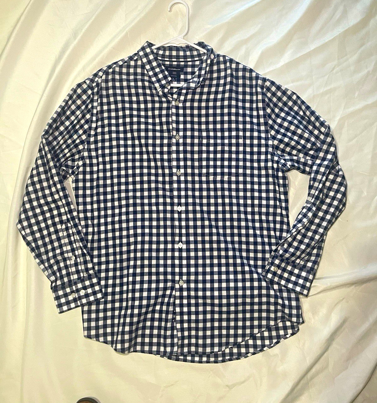 Croft & Barrow Men\'s L Blue/White Check Long Sleeve Button-Up Shirt Easy Care Croft & Barrow Men\'s L Blue/White Check Long Sleeve Button-Up Shirt Easy Care