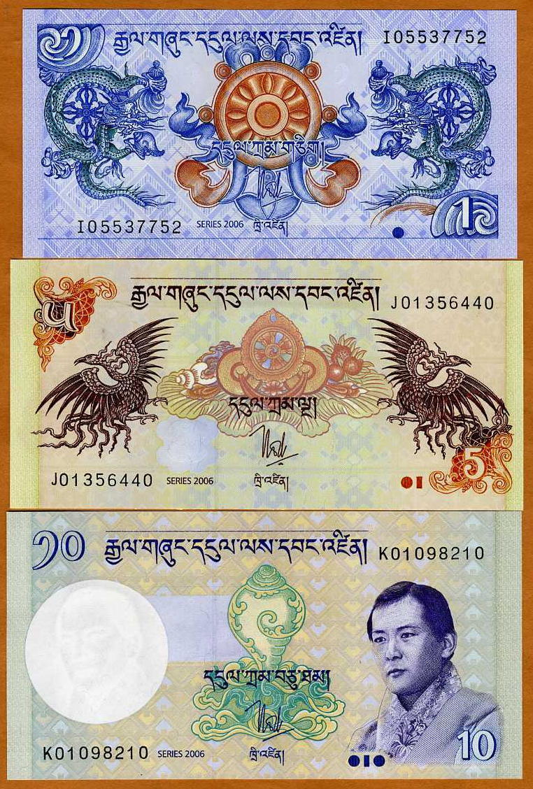 SET, Bhutan, 1,-5,-10, Ngultrum, 2006-2019, P-27a-New-29c, UNC SET, Bhutan, 1,-5,-10, Ngultrum, 2006-2019, P-27a-New-29c, UNC