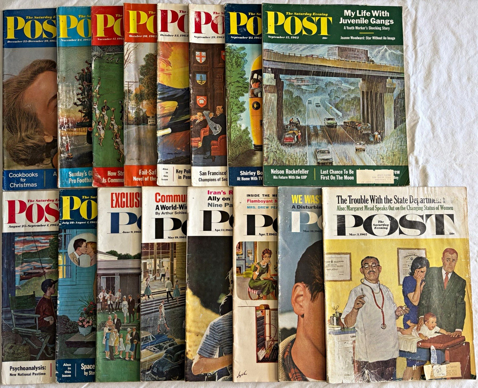Vintage 1962 The Saturday Evening Post Magazine Lot of 16