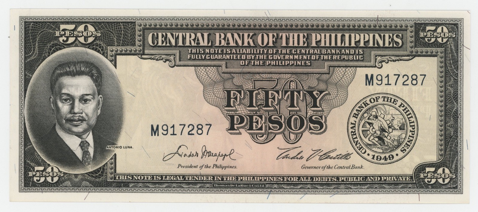 Philippines 50 Pesos ND 1949-1969 Pick 138.d UNC Uncirculated Banknote Philippines 50 Pesos ND 1949-1969 Pick 138.d UNC Uncirculated Banknote